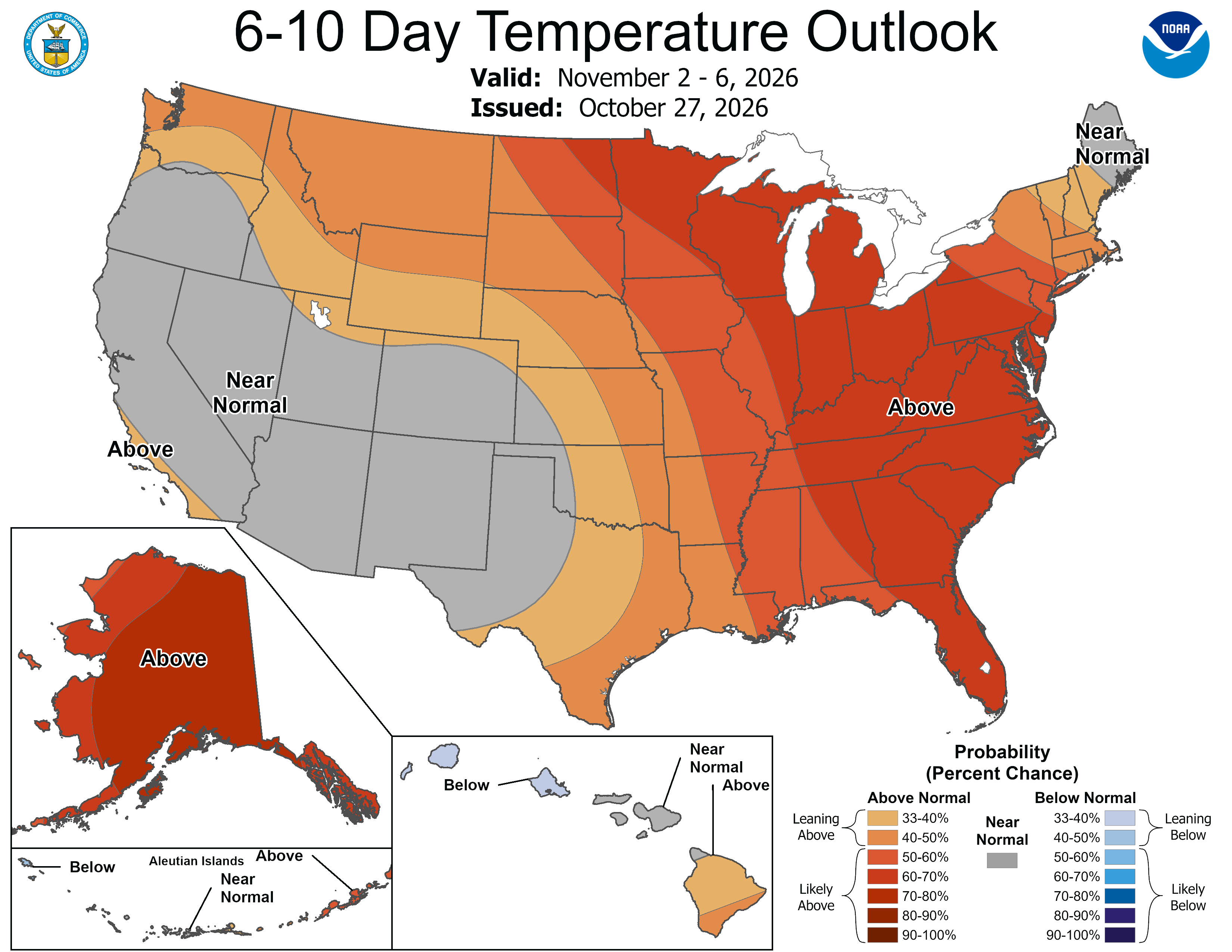 NOAA CPC 6-10 day temperature outlook map